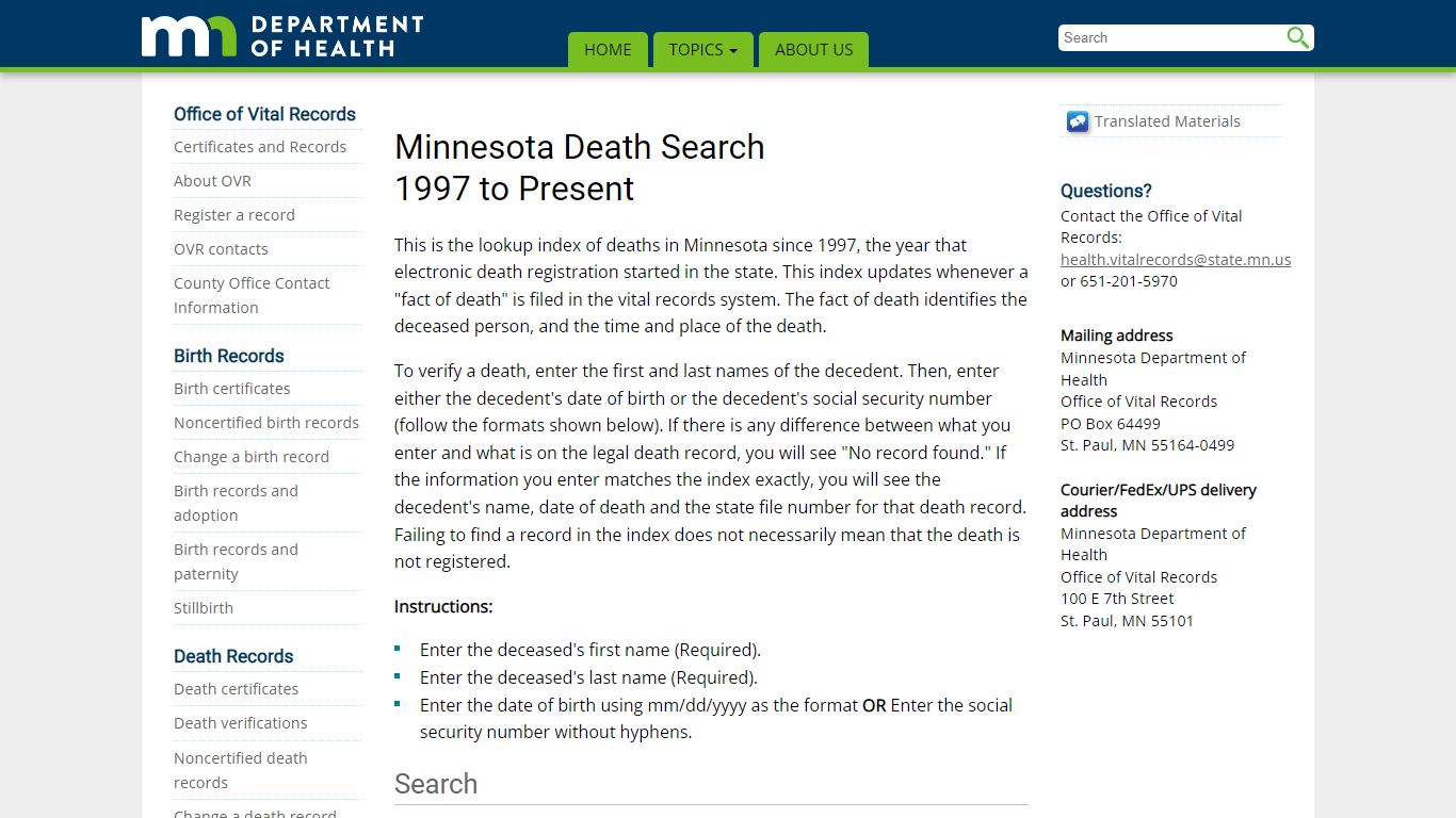 Minnesota Death Search 1997 to the Present - Minnesota ...