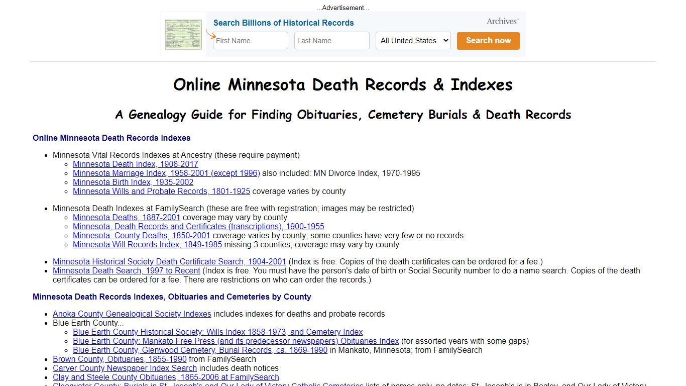 Online Minnesota Death Indexes, Records & Obituaries