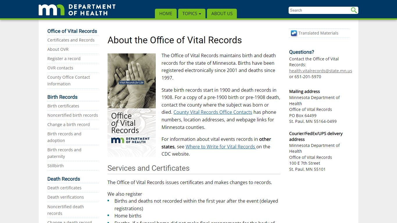 About the Office of Vital Records - Minnesota Dept. of Health
